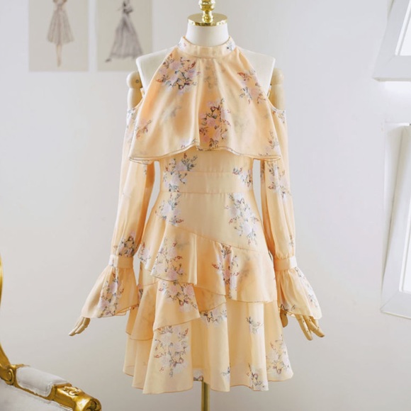 Dresses & Skirts - Kdrama Yellow Cold Shoulder Floral Dress
